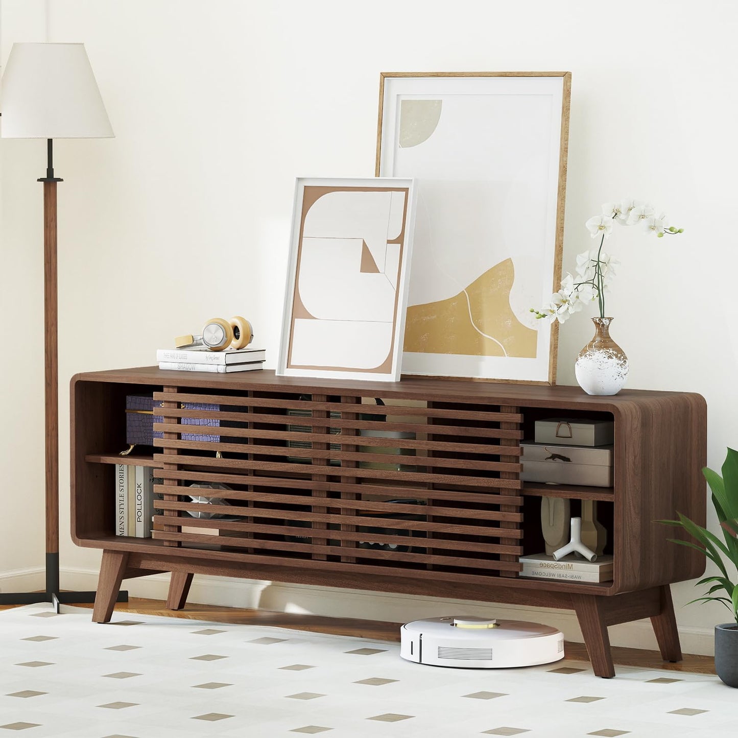 TV Stand for TVs up to 65 Inches Entertainment Center with Sliding Doors