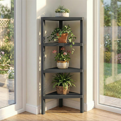 4-Tier Corner Shelf Stand with Open Slatted Shelves
