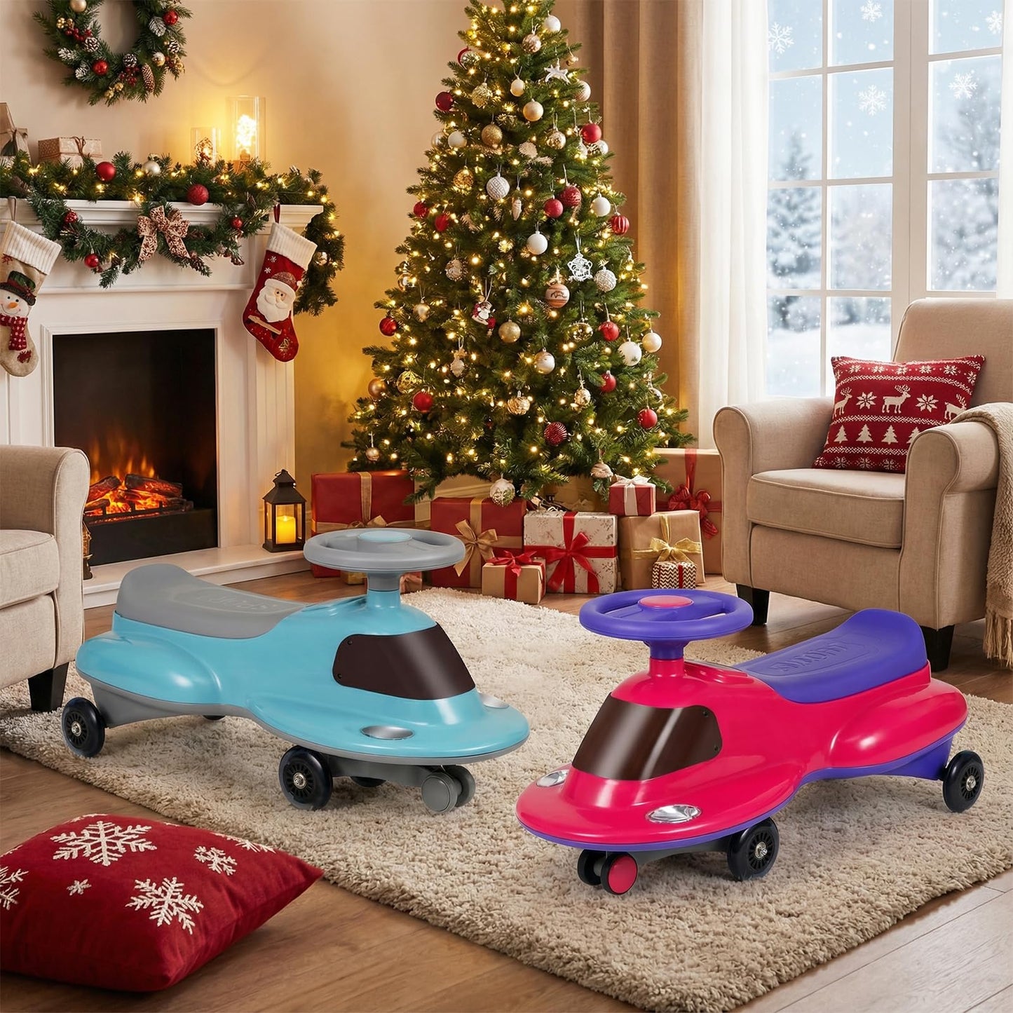 Ride on Wiggle Car, Sit On Swivel Scooter with Light up Wheels, Under-seat Storage