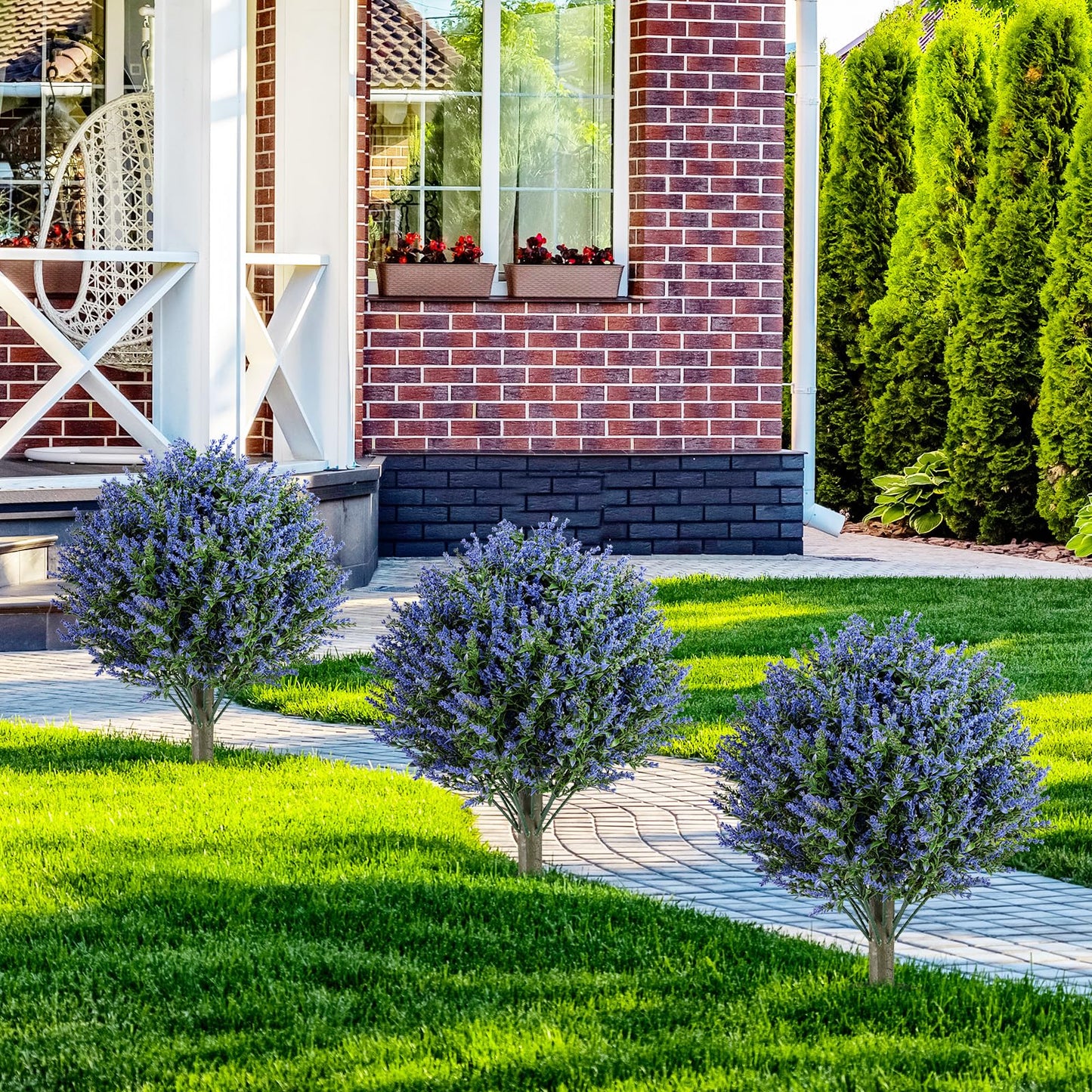 Sun-proof Fake Floral Greenery Topiary Plants for Porch, Garden, Yard (60cm, Lavender Tree)