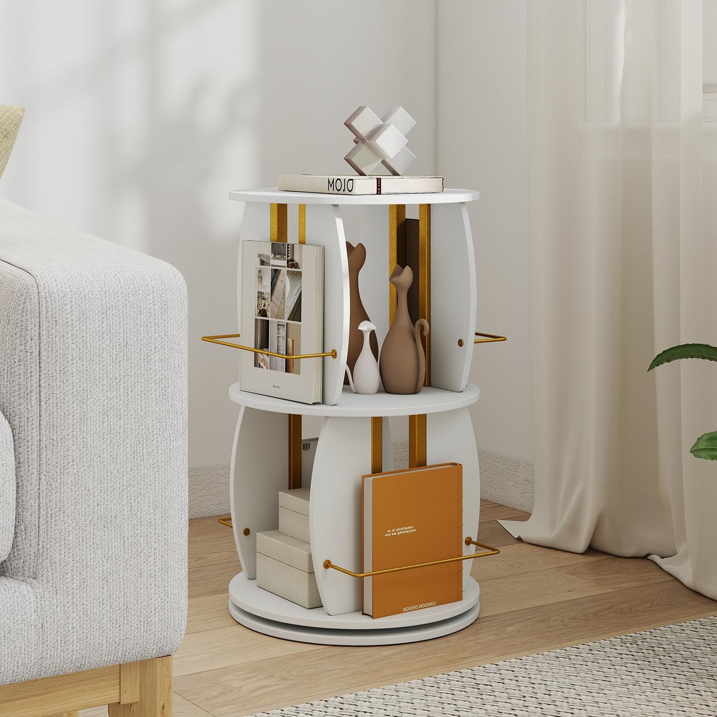 2-Tier Rotating Bookshelf Tower with Display Stands