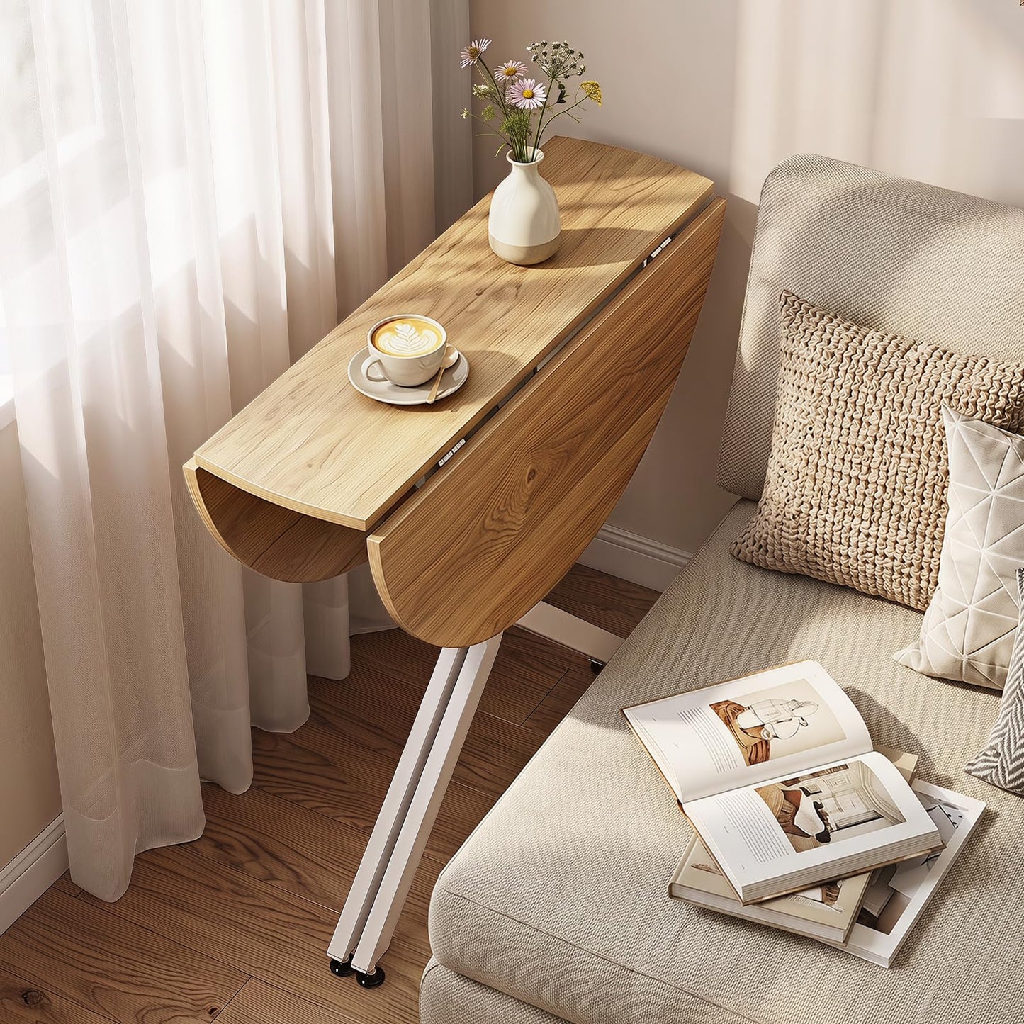 Drop Leaf Dining Table, 80cm Round Kitchen Table