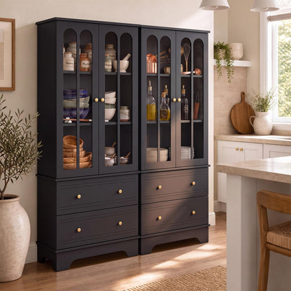 180cm Tall Kitchen Cupboard with Glass Doors