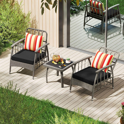3 Pieces Patio PE Wicker Furniture Set with 5-Level Adjustable Backrest