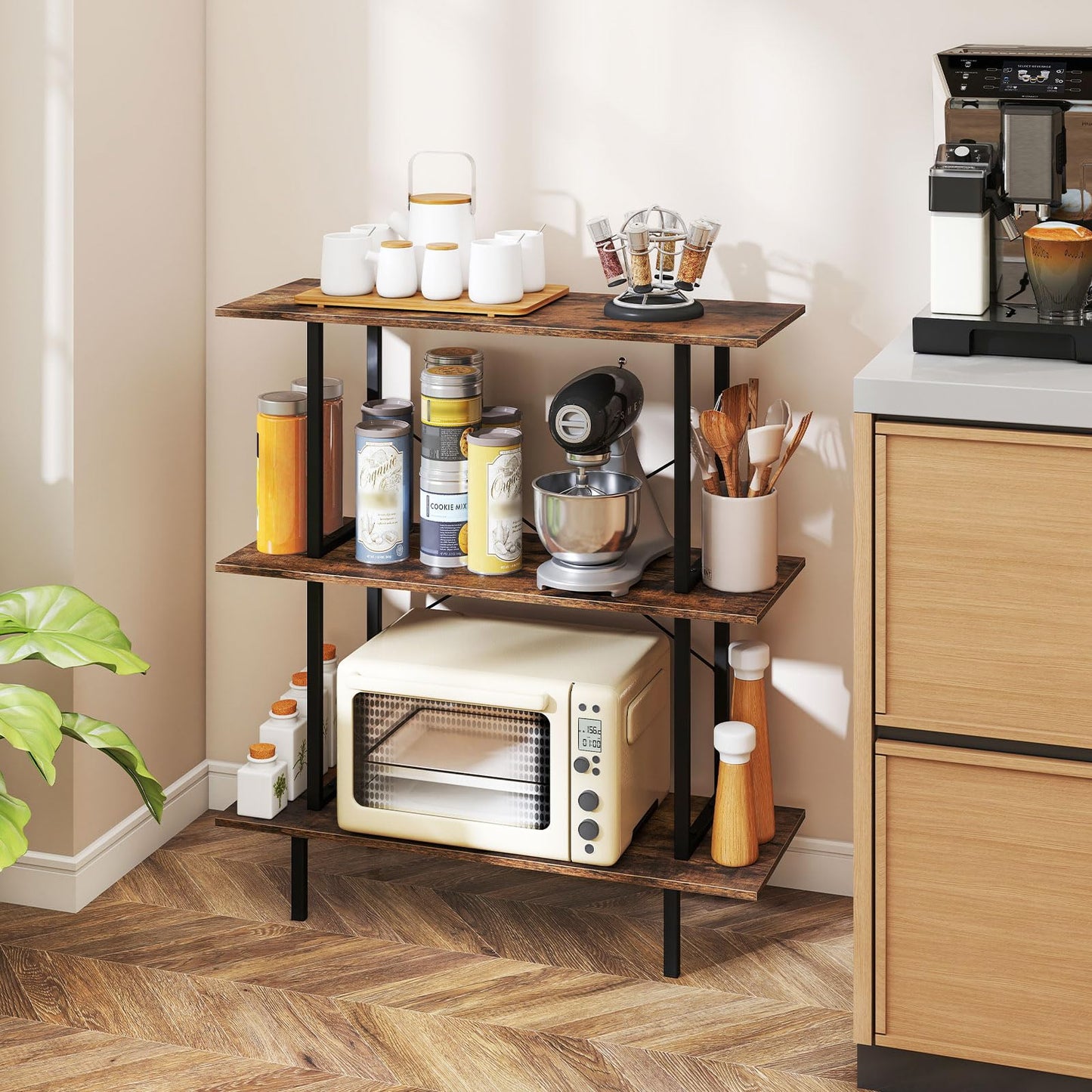 3-Tier Industrial Bookshelf with Open Shelves and Metal Frame for Living Room Study