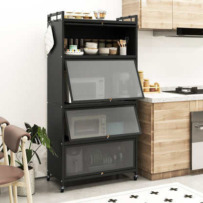 Kitchen Storage Cabinet, 5 Tier Tall Pantry Cupboard with Flip-Up Doors