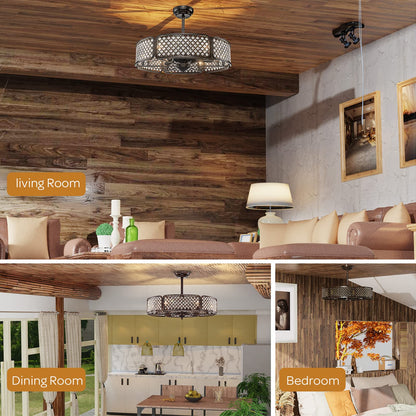 Caged Crystal Ceiling Fan Light with 6 Gear Speeds and 3 Fan Blades