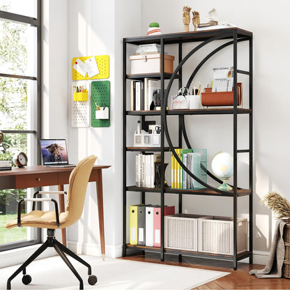 6-Tier Industrial Etagere Bookshelf with Open Storage Shelves and Arc-Shaped Design