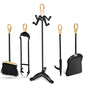 GiantexUK 5-Piece Fireplace Companion Set, Wrought Iron Fire Place Tools Set