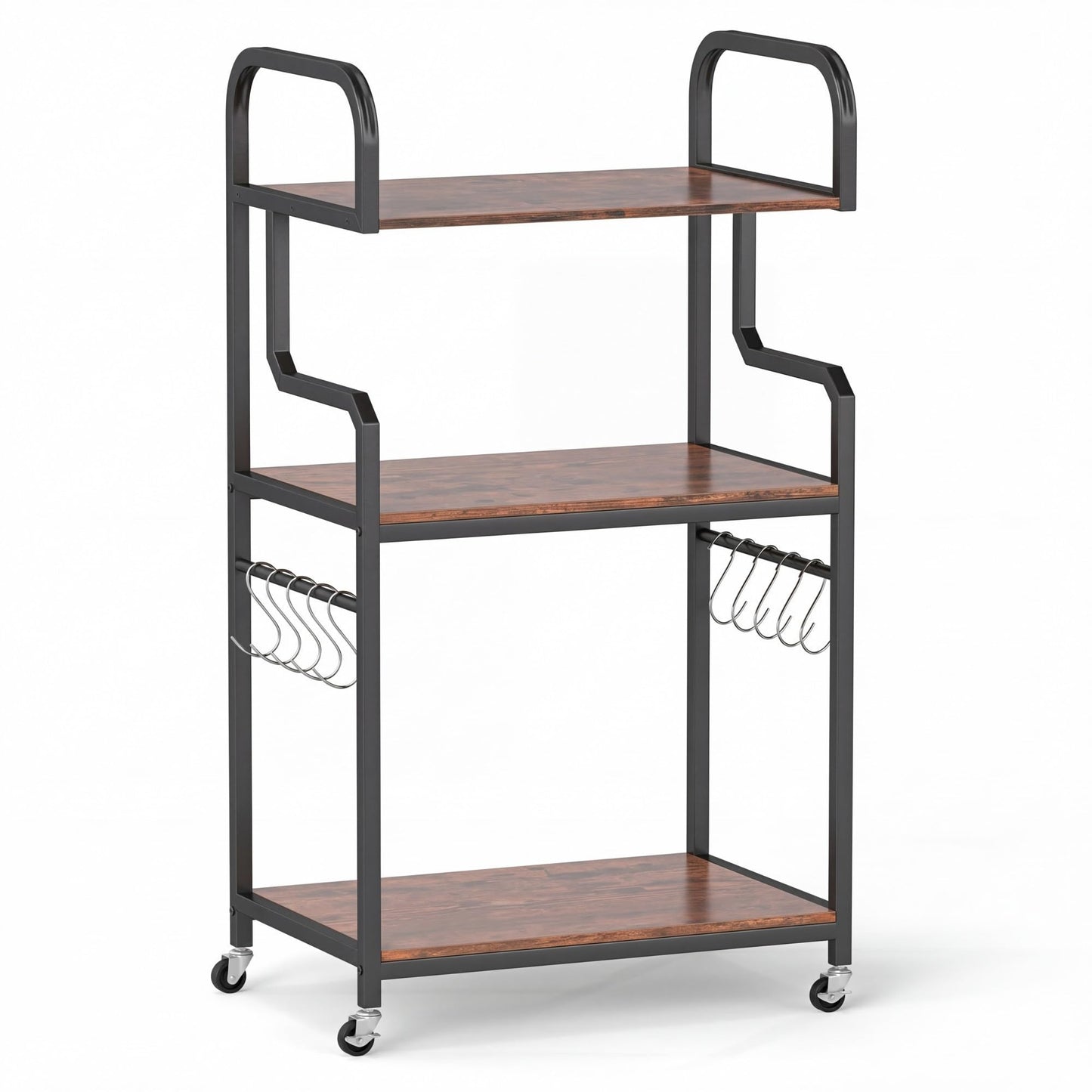 3-Tier Rolling Printer Stand with Storage Shelves and Hooks