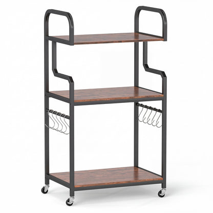 3-Tier Rolling Printer Stand with Storage Shelves and Hooks