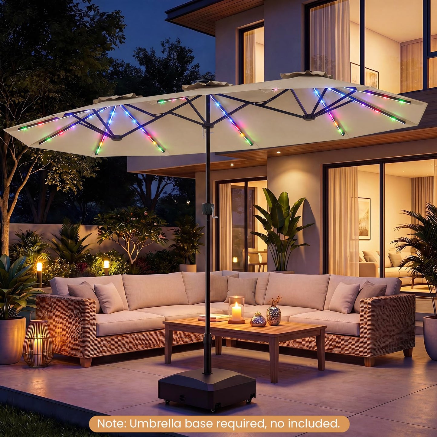12 Heavy-Duty Ribs Extra Large Sun Umbrella with Lights & Crank Handle