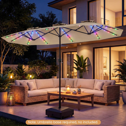 12 Heavy-Duty Ribs Extra Large Sun Umbrella with Lights & Crank Handle