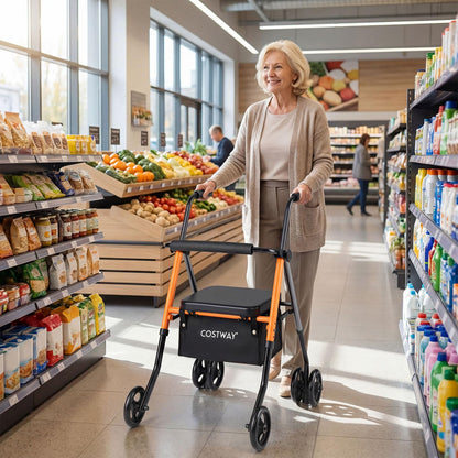 Adjustable Height Folding Lightweight Rollator Walker with Backrest