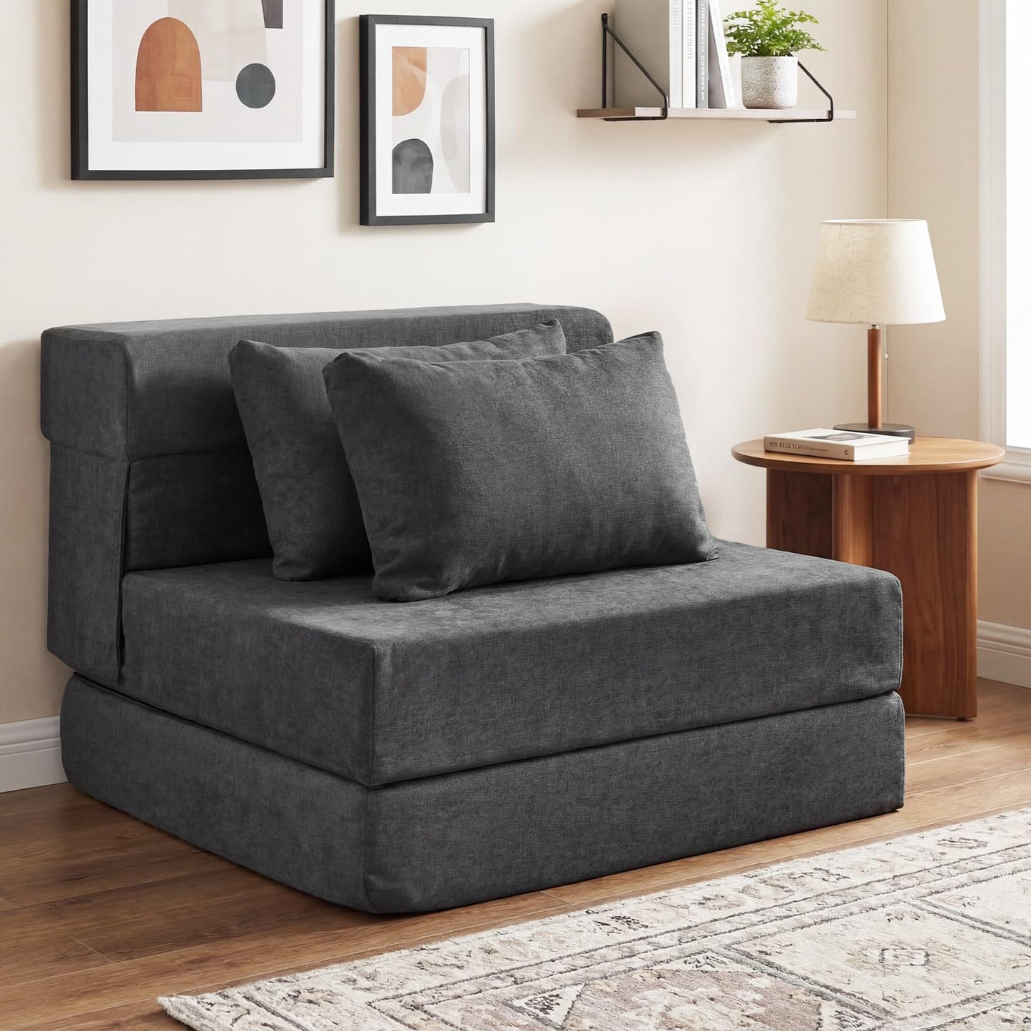 Folding Sofa Bed, 3-in-1 Convertible Sleeper Chair Futon Couch Bed with 2 Pillows