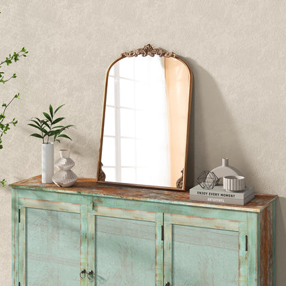 Decorative Wall Mirror, Baroque Ornate Arched Mirror with Hanging Hooks