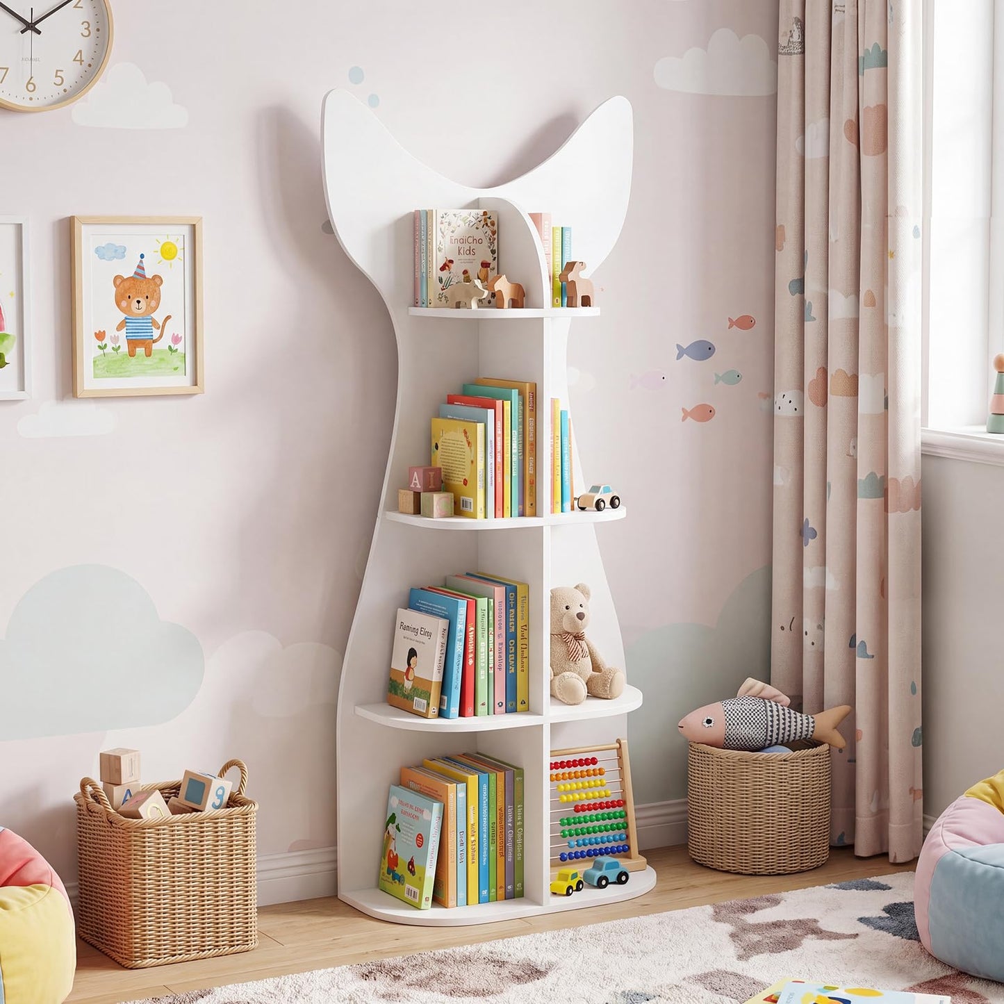 Kids Bookshelf, 4-Tier Corner Children Bookcase