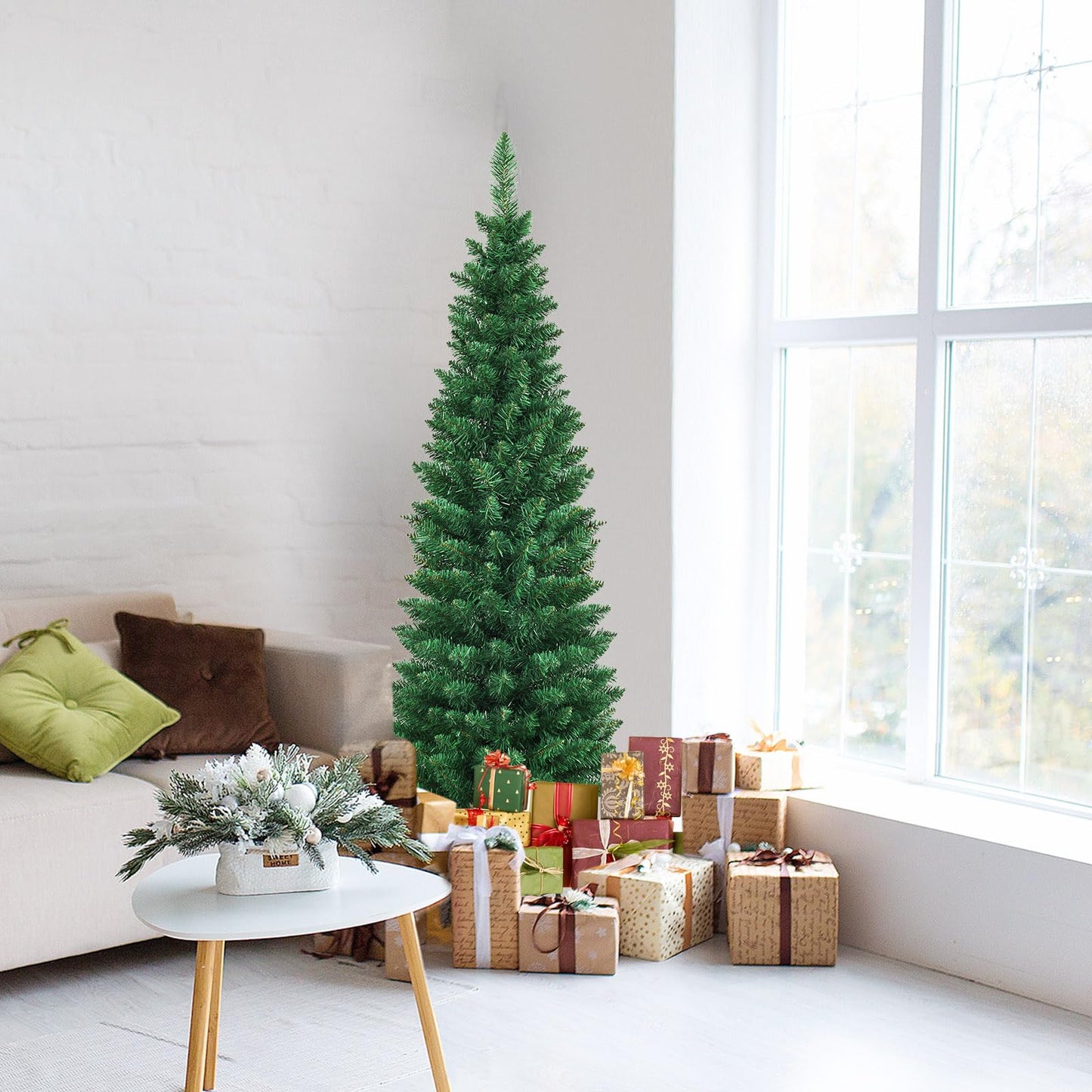 Artificial Christmas Tree, 5FT/6FT/7FT/8FT Green Xmas Trees with Metal Stand