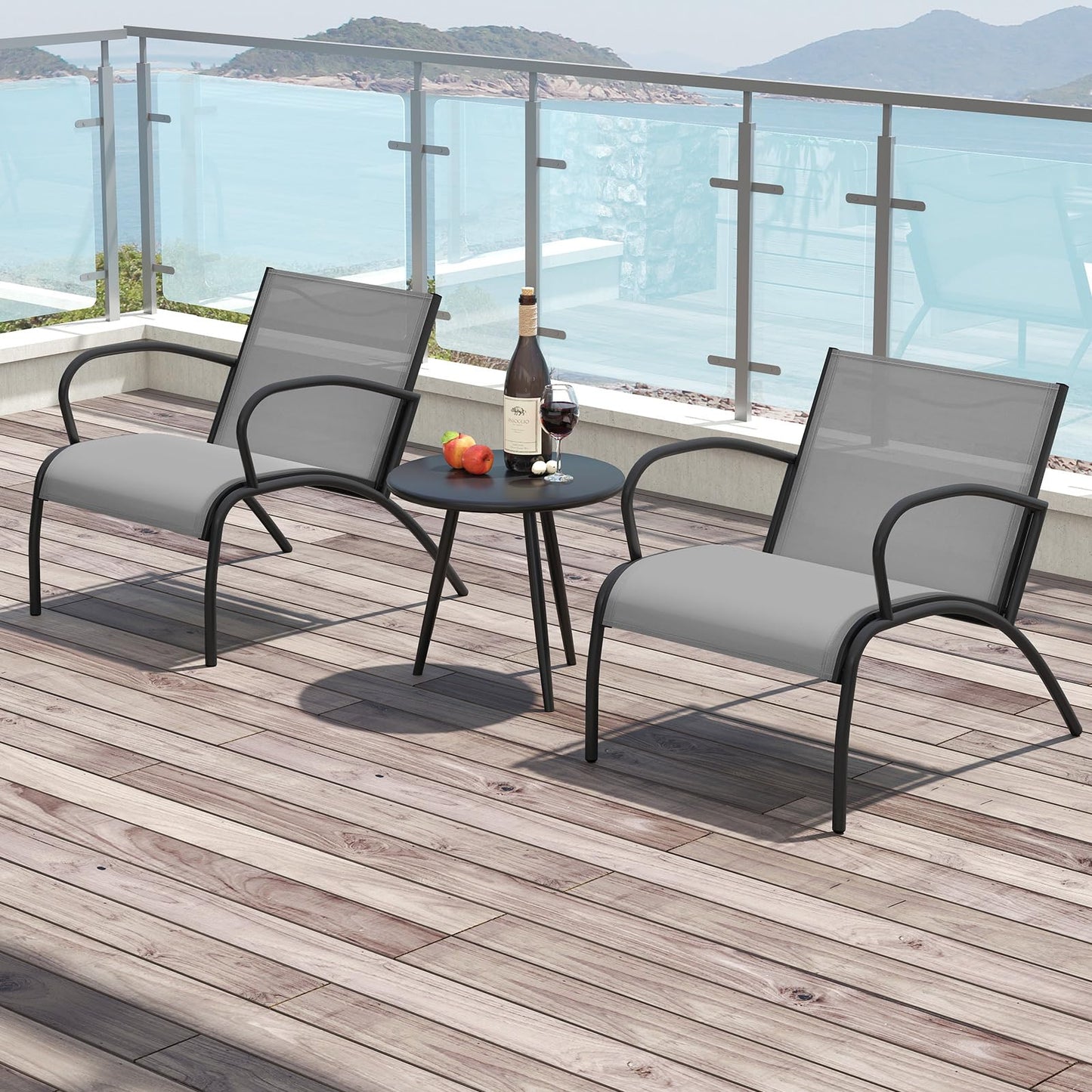 3 Piece Patio Chair Set Metal Aluminum Wide Armchair and Table Set