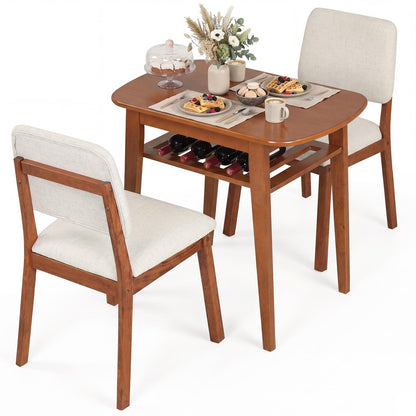 3-Piece Dining Table Set with Solid Wood Frame & Seat