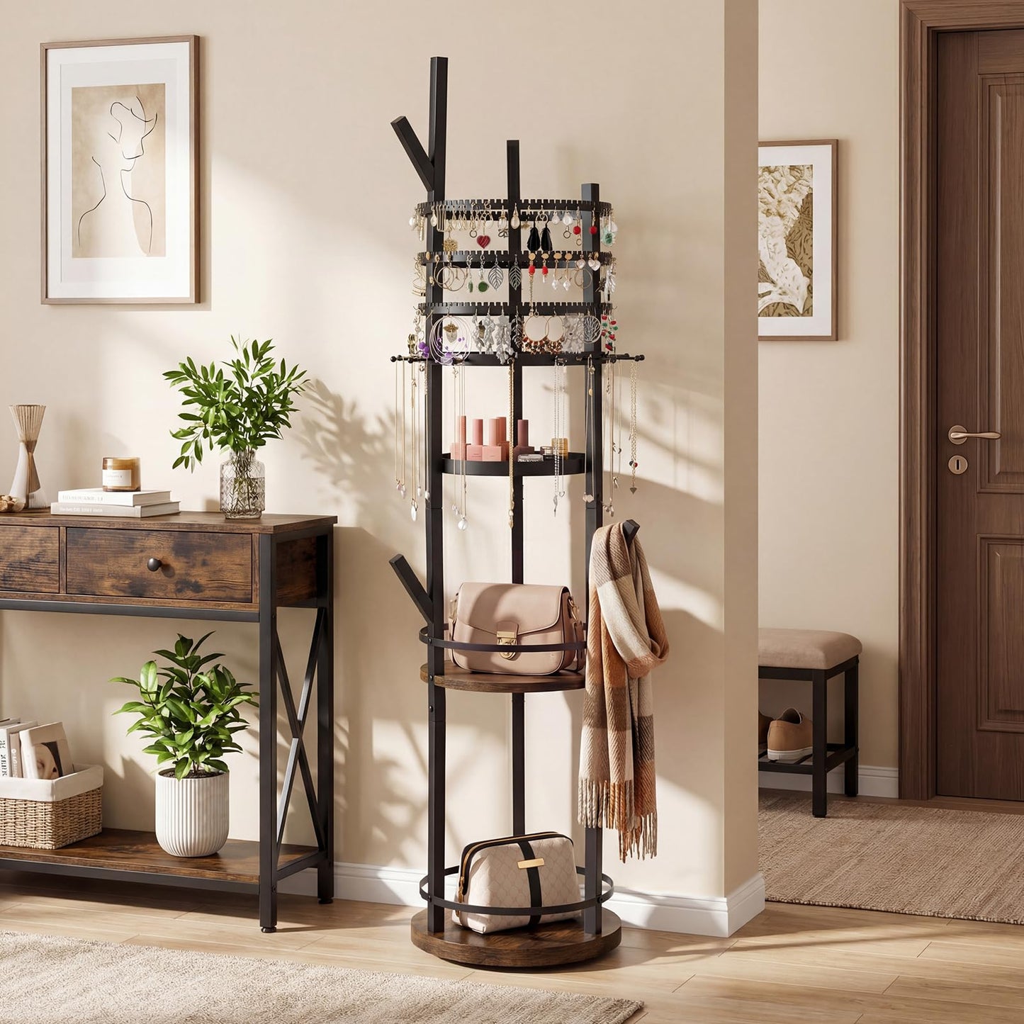 Jewelry Organizer Stand, 360° Rotating Floor Standing Jewelry Storage Rack