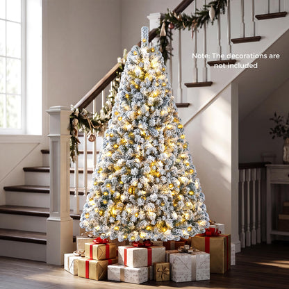 6FT Snow Flocked Christmas Tree, Pre-Lit Artificial Decoration Tree