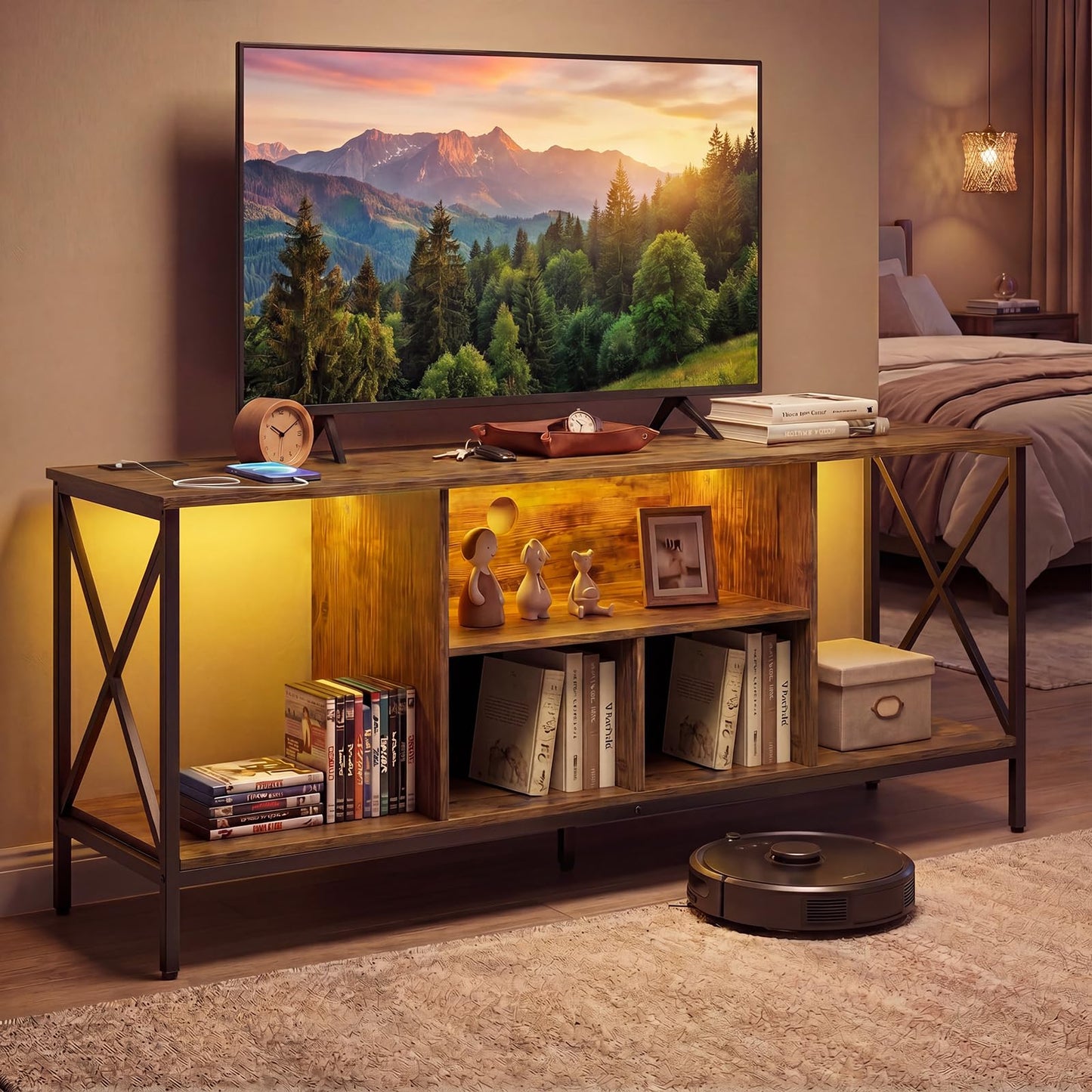 LED TV Stand Cabinet for 65" TVs with Power Outlets