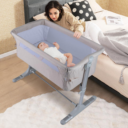 Baby Bedside Crib, 4-Level Height Adjustable Bassinet Crib (Beige) | Portable Newborn Bedside Sleeper