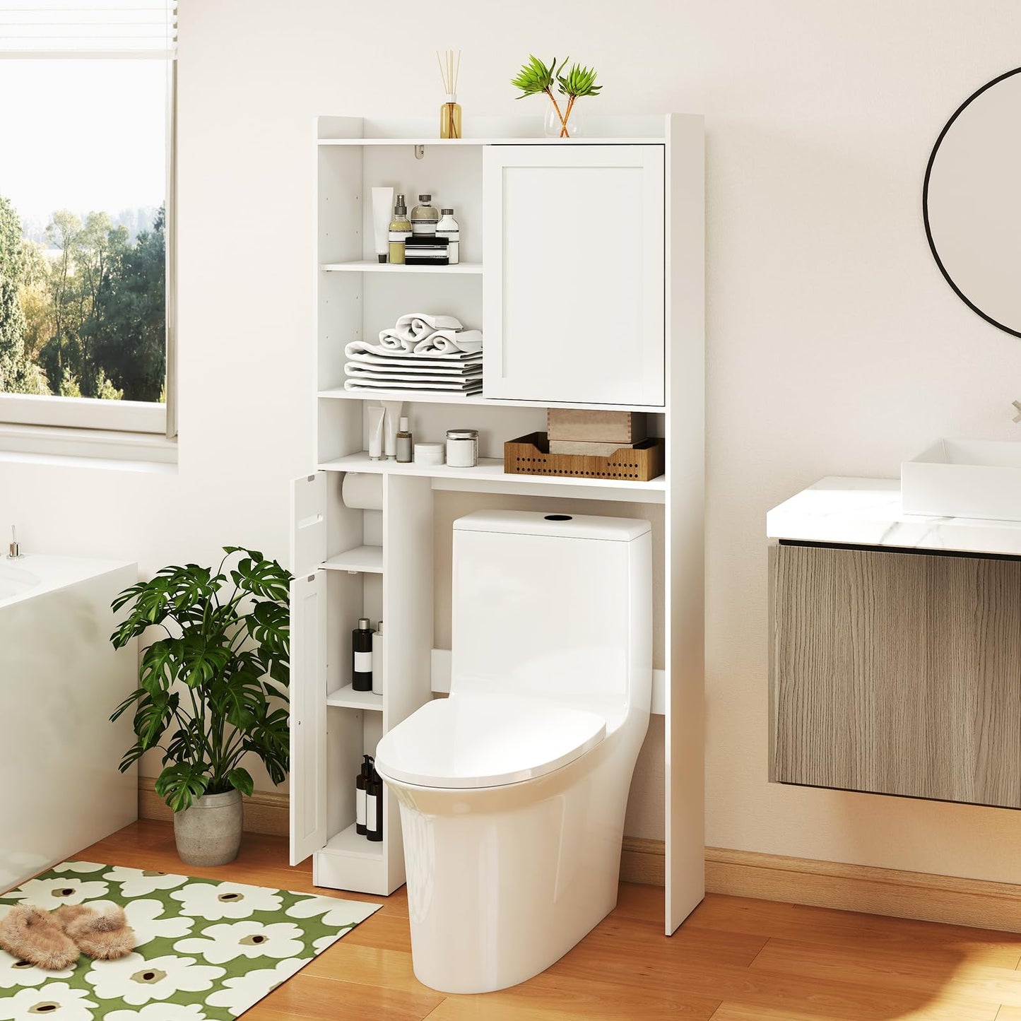 Over-the-Toilet Storage Cabinet Standing Toilet Rack with Sliding Door