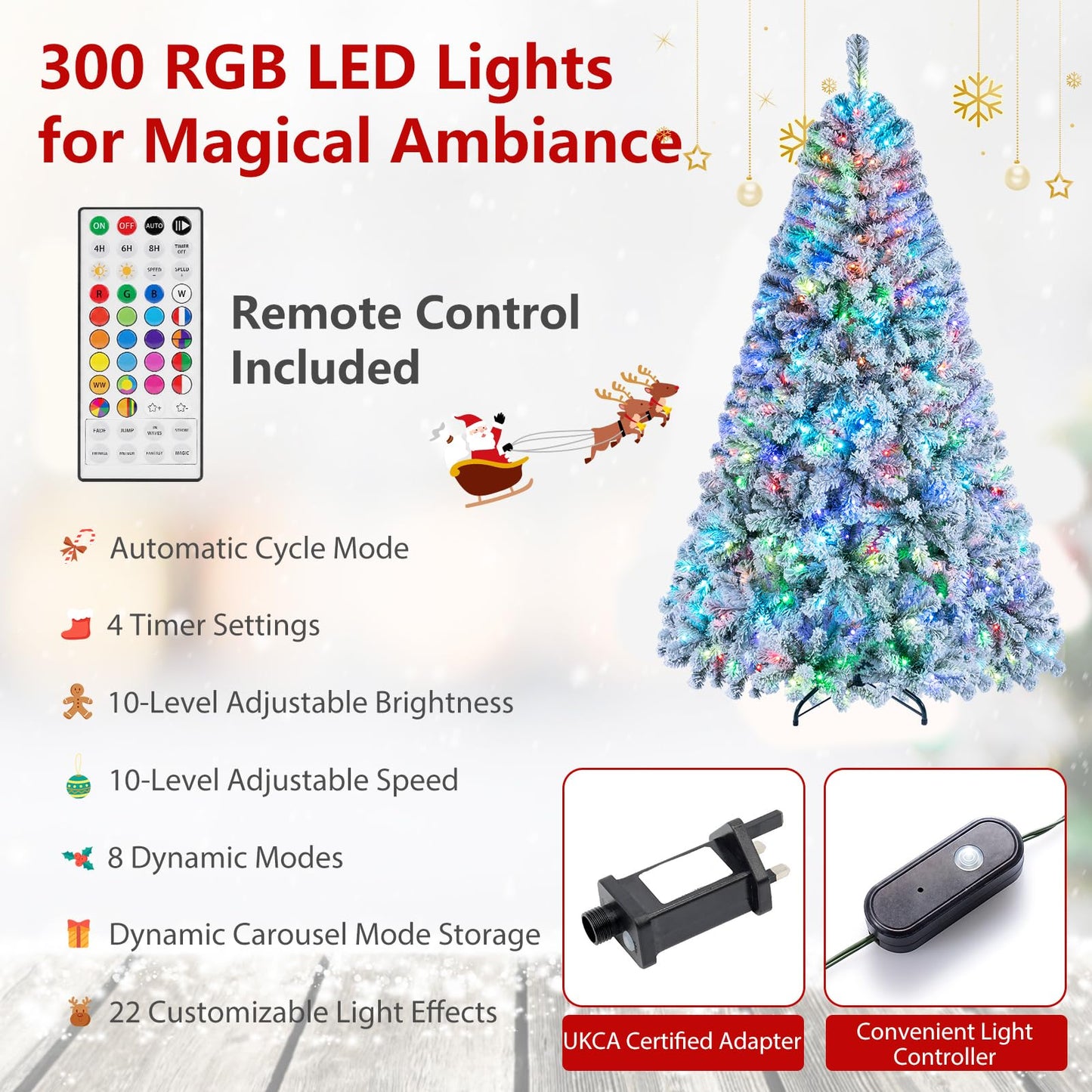 6FT Pre-lit Christmas Tree with 300 RGB LED Lights