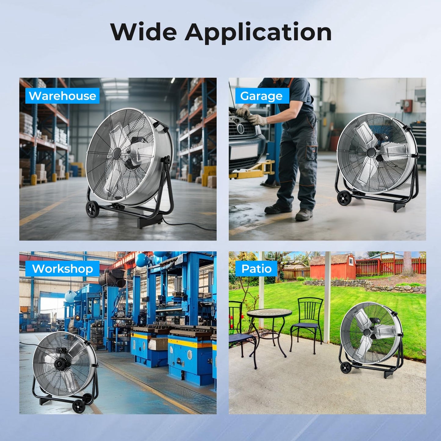 24 Inch Industrial Drum Fan with 360° Adjustable Tilt and 2 Wheels