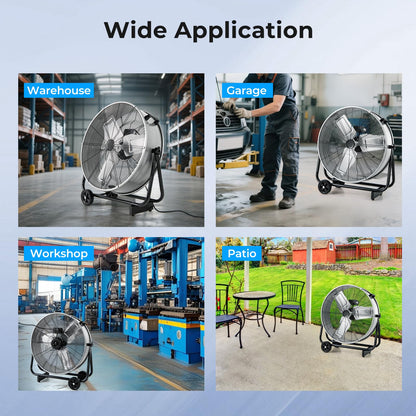 24 Inch Industrial Drum Fan with 360° Adjustable Tilt and 2 Wheels