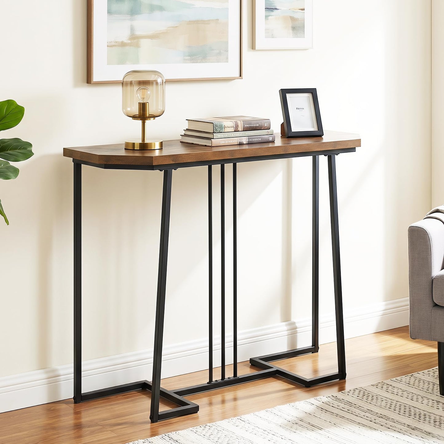 110 CM Narrow Entryway Table with Faux Marble Top for Living Room