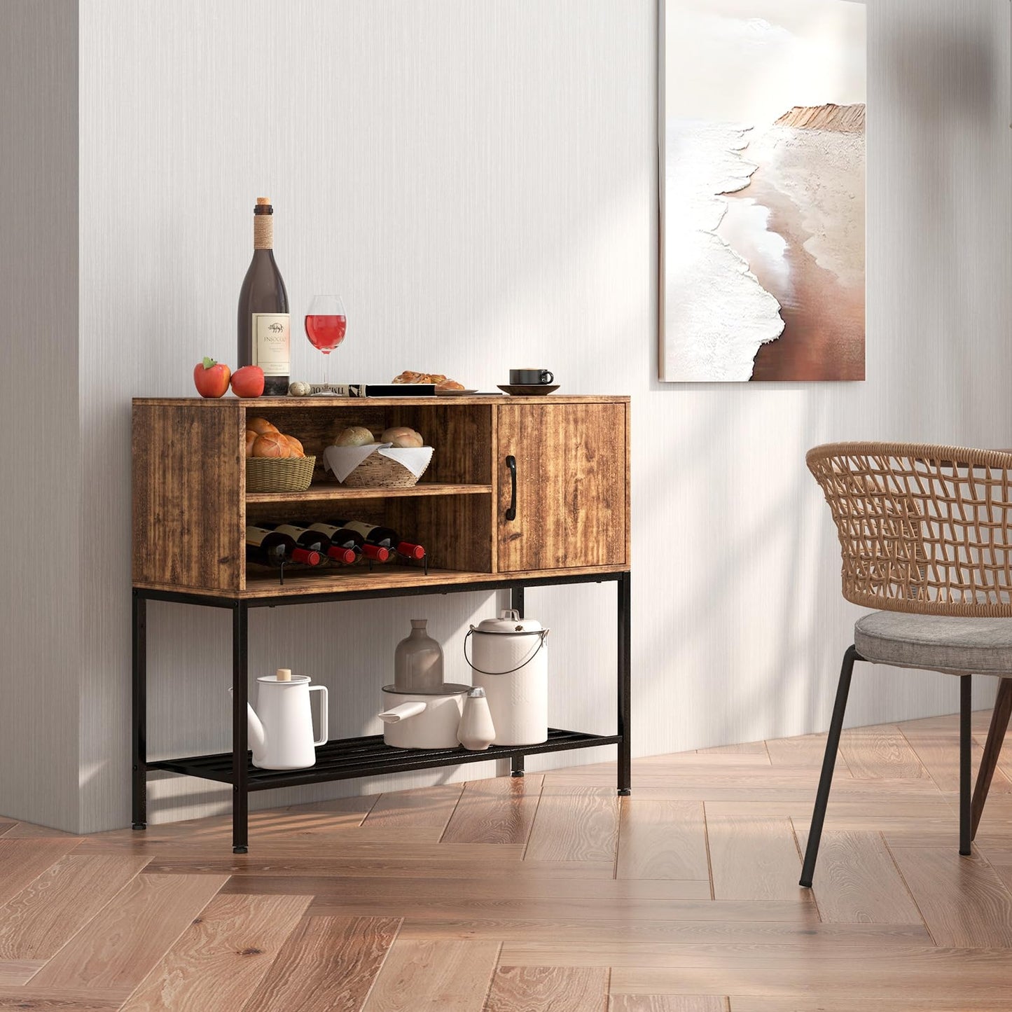 Sideboard Buffet Cabinet with Wine Racks and Storage Shelves