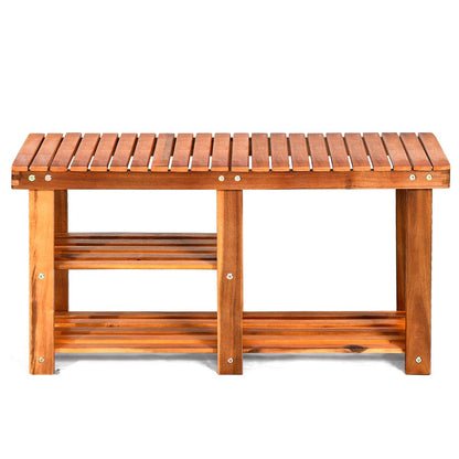 3-Tier Acacia Wood Shoe Rack Bench with Storage Shelf