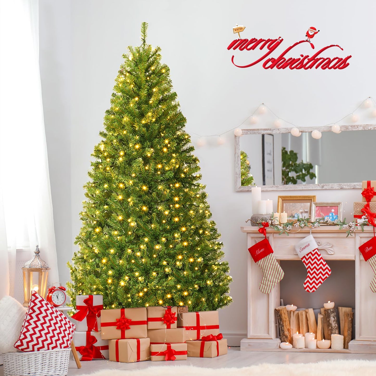 6 FT Pre-Lit Artificial Christmas Tree with 350 Warm White and Multicolored LED Lights