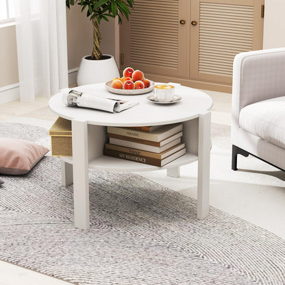 2 Tier Cocktail Center Accent Tea End Sofa Side Table with 4 Open Storage Shelves