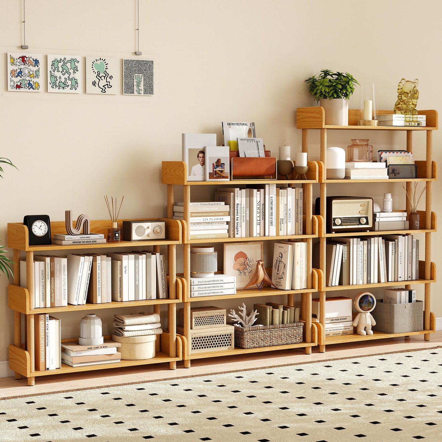 Sturdy Pine Wood, Elevated Guardrails, Free Standing Open Shelving Unit Plant Stand