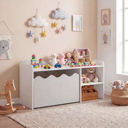 Scalloped Kids Bookshelf with Movable Drawer and Anti-Toppling Kit for Playroom