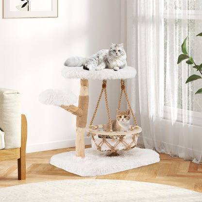 Cute Solid Wood Cat Tree Natural Branch Modern Kitten Tower