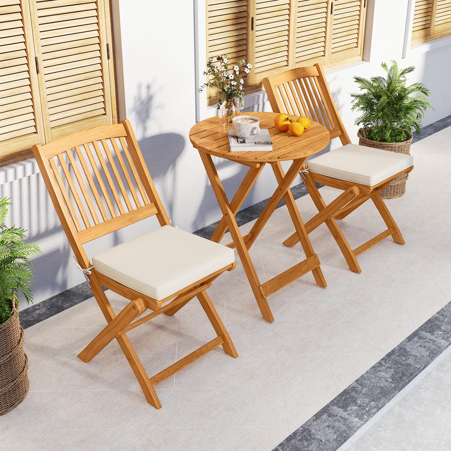 3 Piece Folding Bistro Set with Cushions for Patio