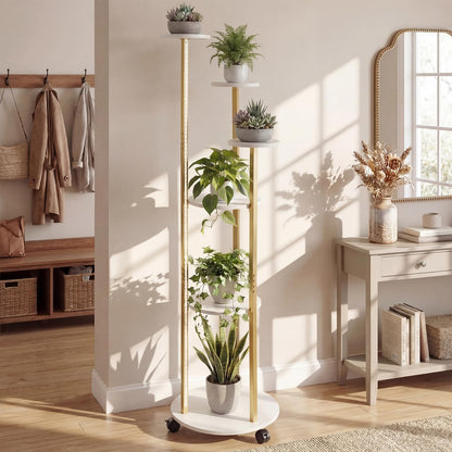 Indoor Plant Stand 6-Tier Corner Shelf with Locking Wheels