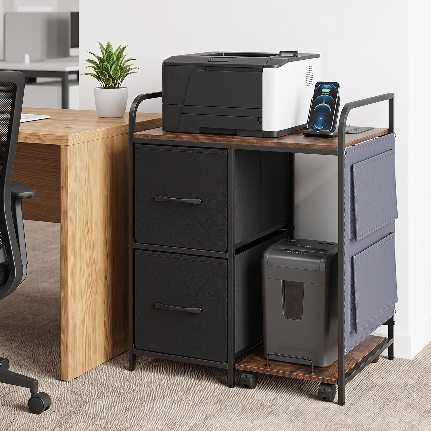 Metal File Cabinet, Printer Stand with Rolling Shredder Stand