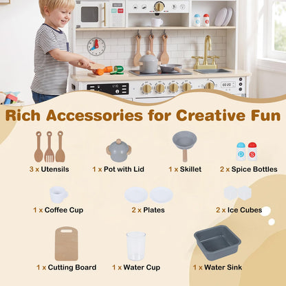 Kids Play Kitchen, Wooden Pretend Toy Kitchen