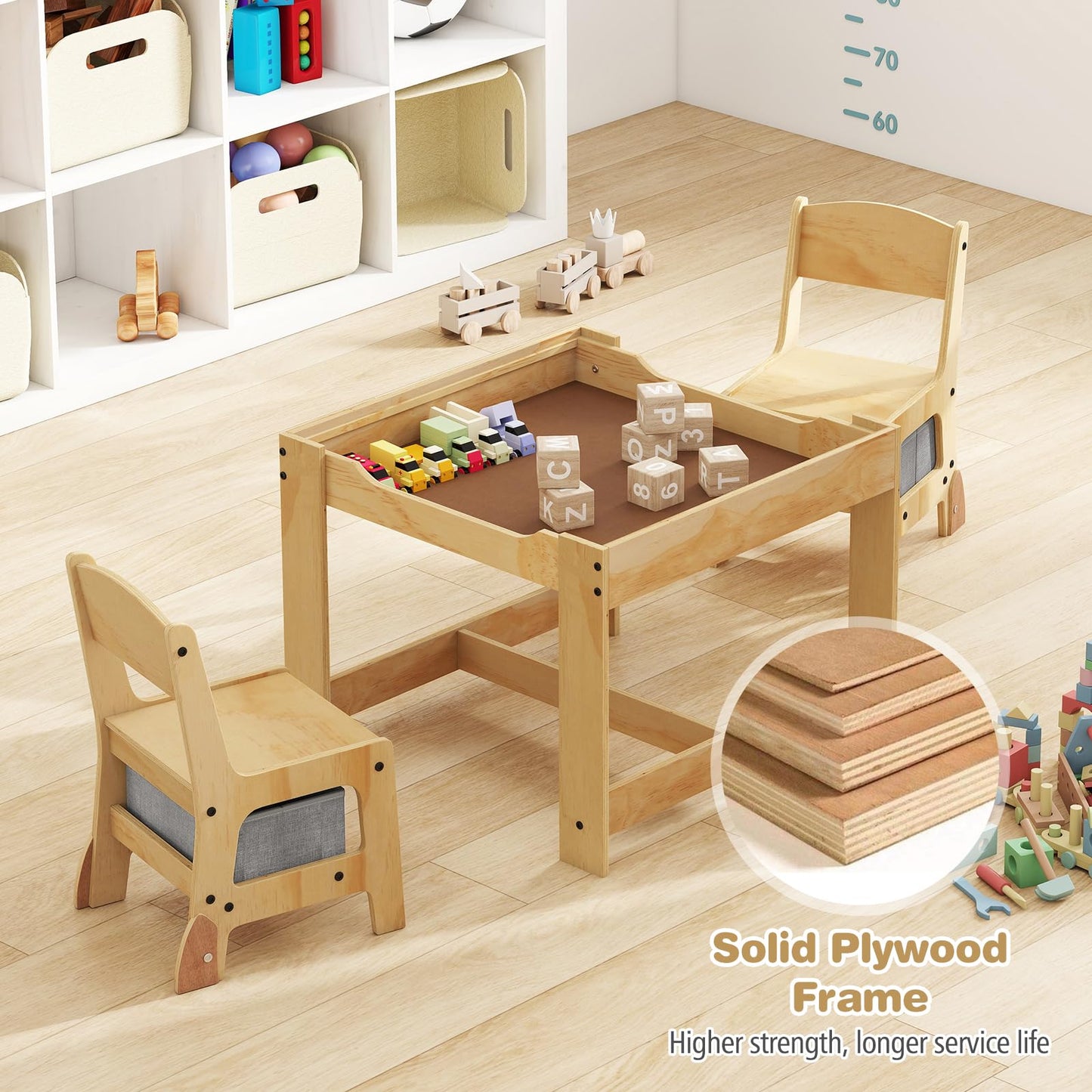 3-Piece Wooden Toddler Furniture Set with Removable Tabletop