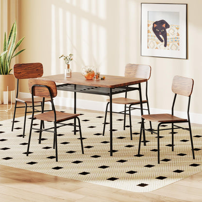 Rectangular Breakfast Kitchen Table Set with 4 Chairs and Storage Rack