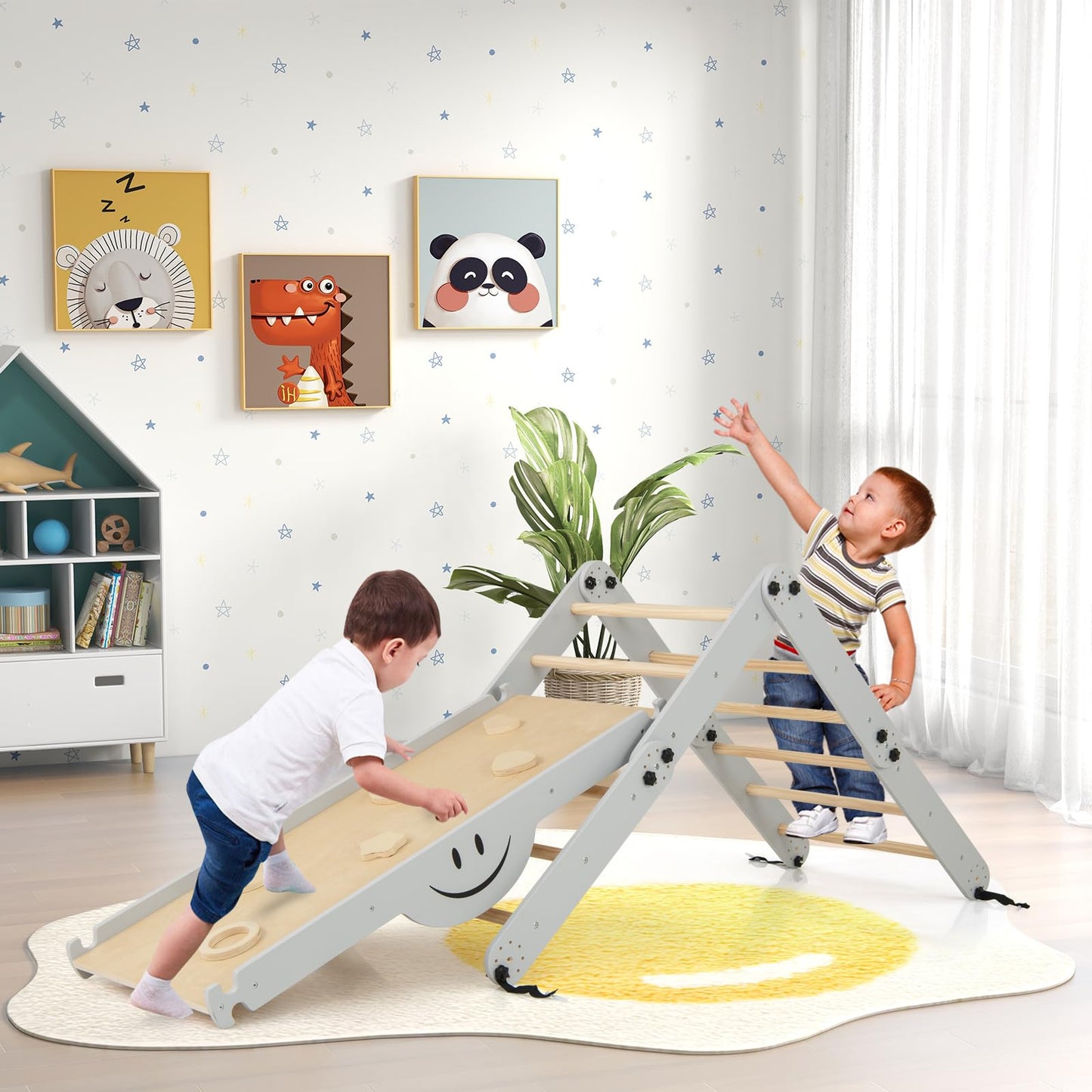 10 in 1 Toddler Climbing Frame Indoor Kids Climber Ladder with Reversible Ramp
