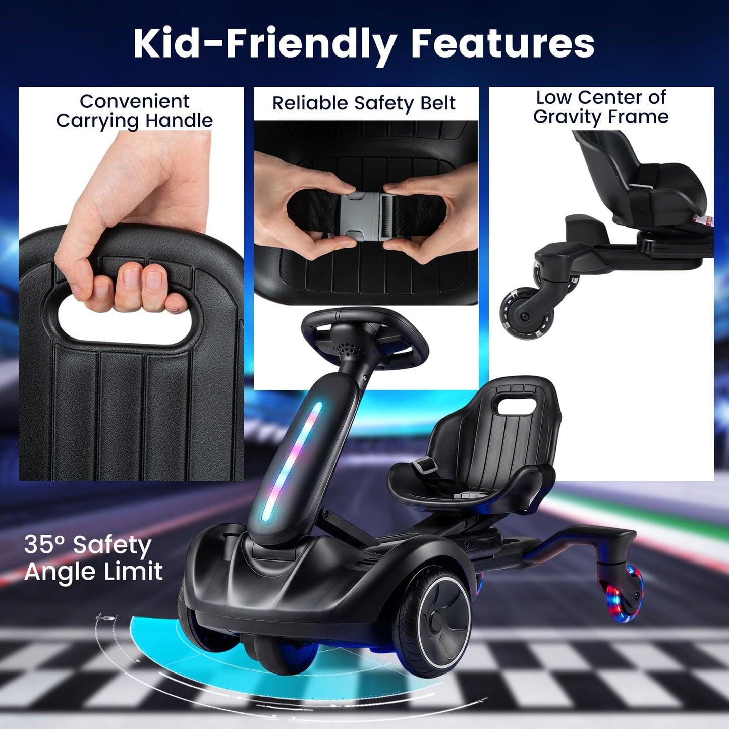 Ride on Drift Car for Kids 2-In-1 Go Kart with Adjustable Seat Sound LED Lights