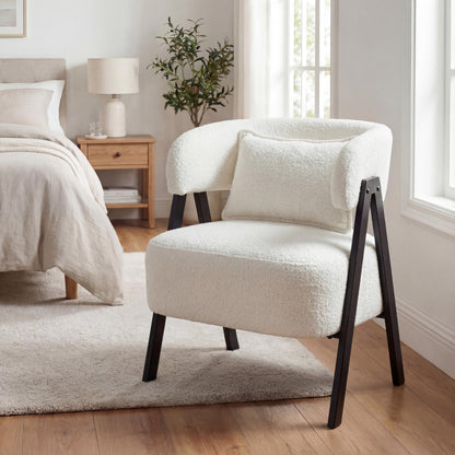 Barrel Accent Chair Upholstered Armchair with Lumbar Pillow