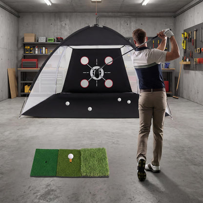 Golf Practice Net, 10x7ft Golf Hitting Net with Foldable Tri-Turf Mat